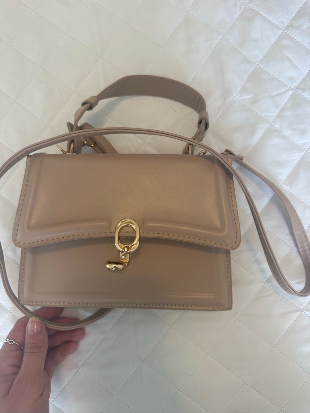 T.J.Maxx Taupe Structured Leather Crossbody Bag with Gold Hardware